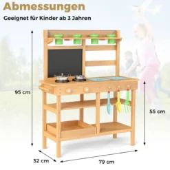 Kinder-Matschküche mit Tafel & Wasserhahn & Spülen & Blumentöpfen Holz Kinderküche