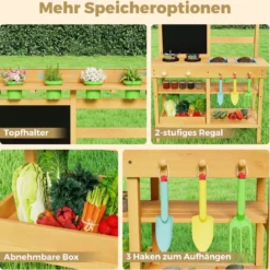 Kinder-Matschküche mit Tafel & Wasserhahn & Spülen & Blumentöpfen Holz Kinderküche