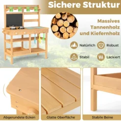 Kinder-Matschküche mit Tafel & Wasserhahn & Spülen & Blumentöpfen Holz Kinderküche