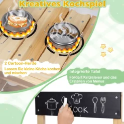 Kinder Matschküche Outdoor Kinderspielküche mit Herd Spüle Wassertank Pflanztöpfen und Kreidetafel