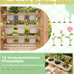 Kinder Matschküche Outdoor Kinderspielküche mit Herd Spüle Wassertank Pflanztöpfen und Kreidetafel