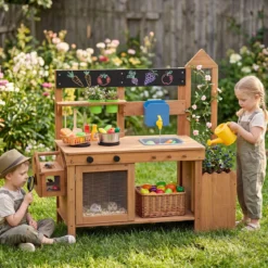 Kinder Matschküche Outdoor Spielküche aus Holz mit Abnehmbarem Vogelkäfig für Kinder ab 3 Jahren