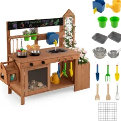 Kinder Matschküche Outdoor Spielküche aus Holz mit Abnehmbarem Vogelkäfig für Kinder ab 3 Jahren