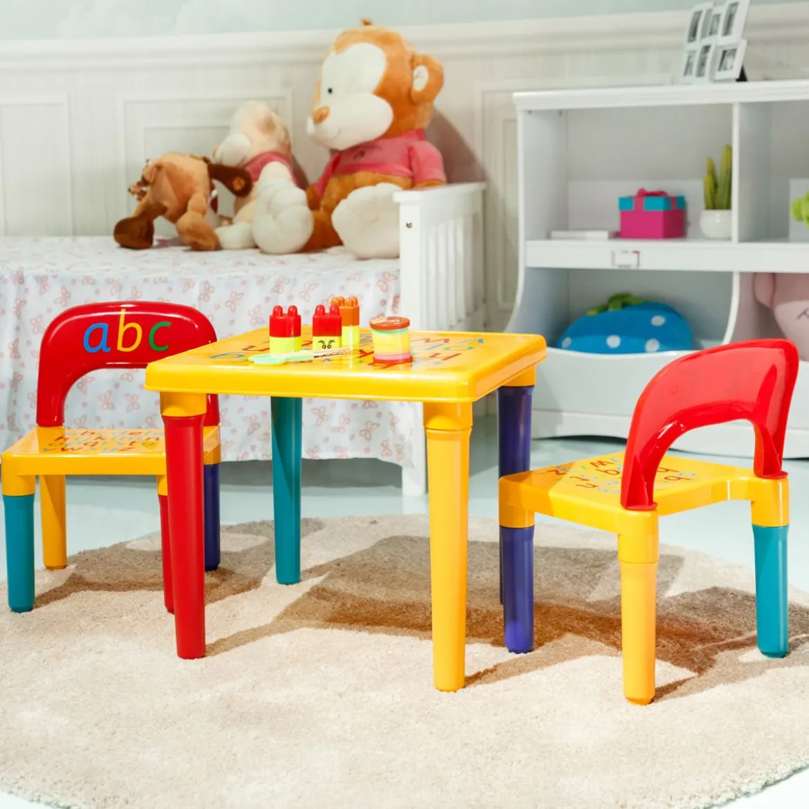 Kindermöbel 3 tlg. Kindersitzgruppe inkl.Kinderstuhl und Tisch Farbig