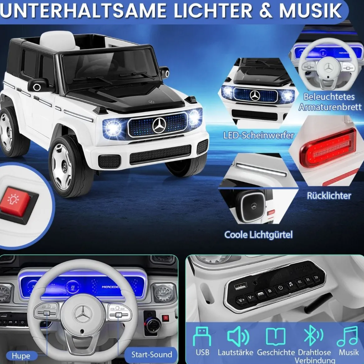 Kinder Mercedes-Benz Elektroauto mit 2,4G Fernbedienung & Scheinwerfer 12V Elektrofahrzeug