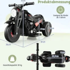 Kinder Motorrad mit Seifenblasenmaschine & Musik & LED Scheinwerfer Kindermotorrad Schwarz
