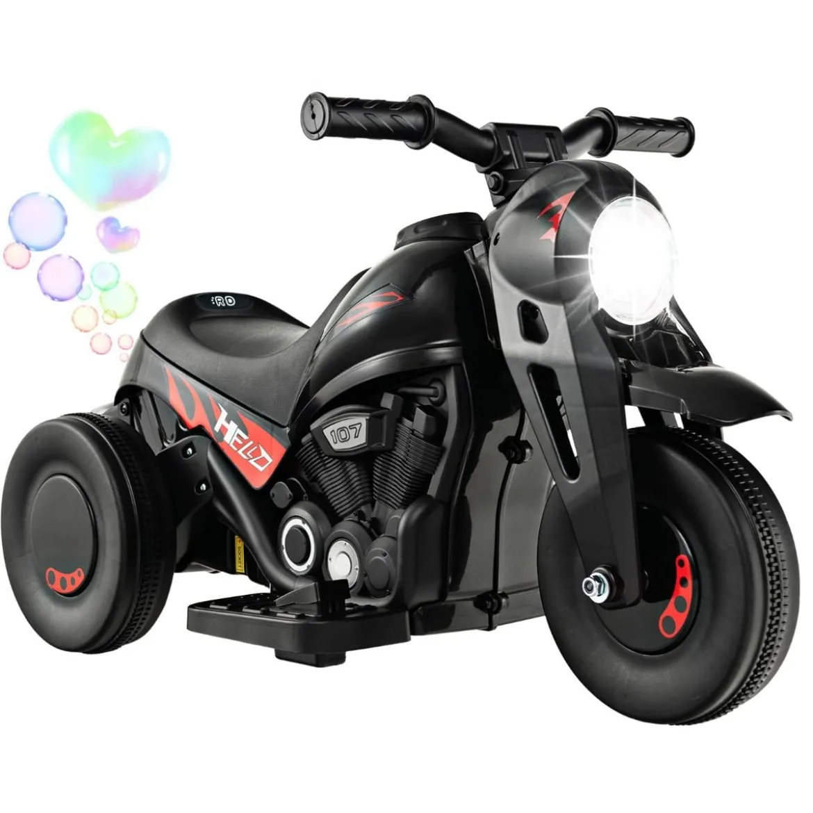 Kinder Motorrad mit Seifenblasenmaschine & Musik & LED Scheinwerfer Kindermotorrad Schwarz
