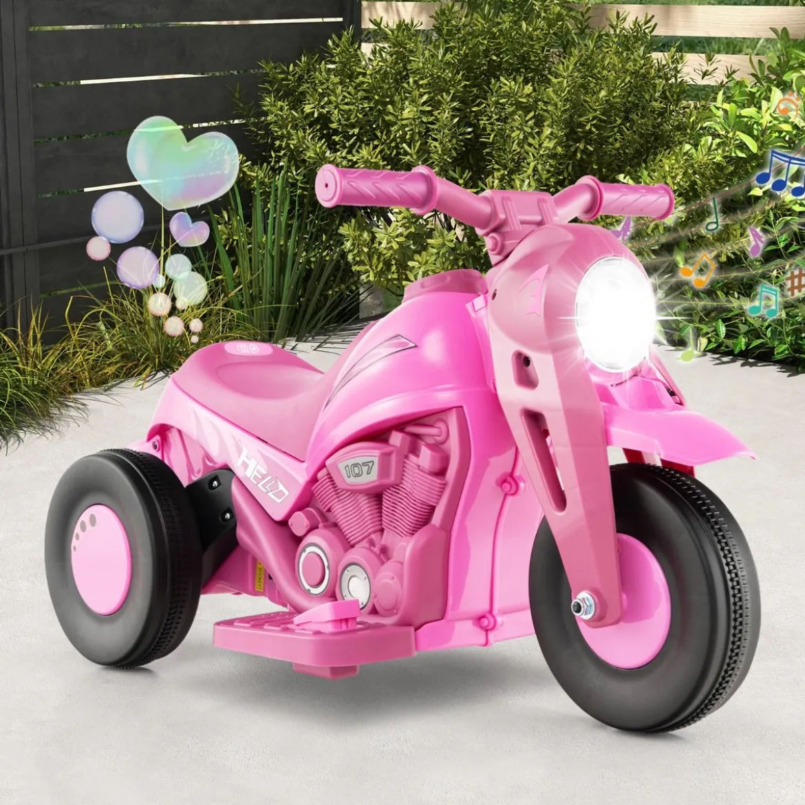 Kinder Motorrad mit Seifenblasenmaschine & Musik & LED Scheinwerfer Kindermotorrad Rosa