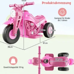 Kinder Motorrad mit Seifenblasenmaschine & Musik & LED Scheinwerfer Kindermotorrad Rosa