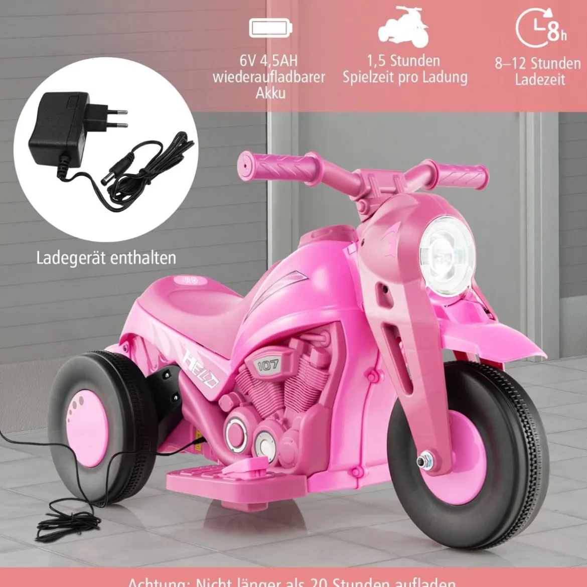Kinder Motorrad mit Seifenblasenmaschine & Musik & LED Scheinwerfer Kindermotorrad Rosa
