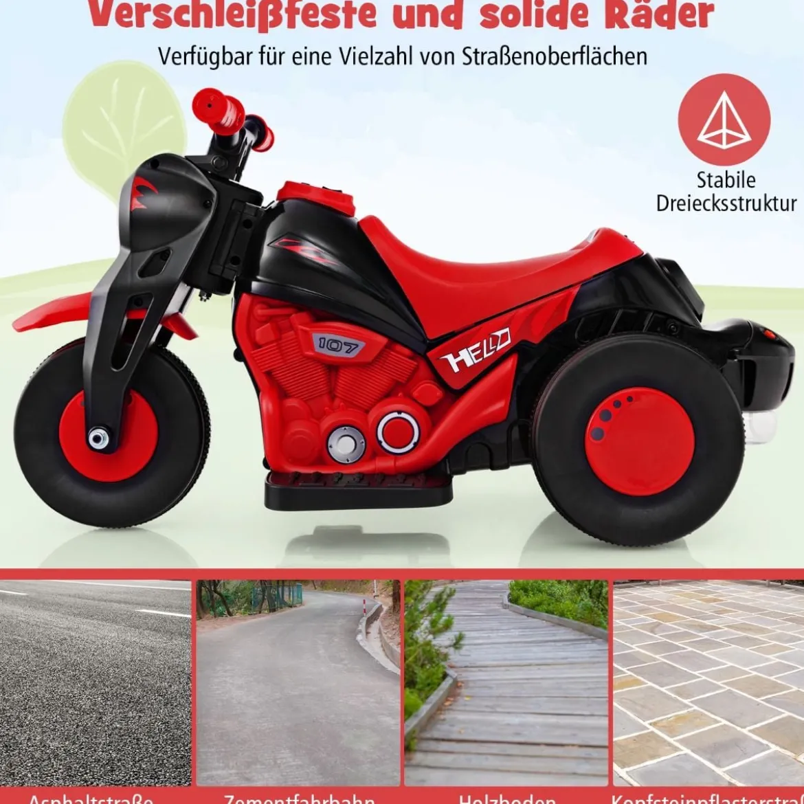 Kinder Motorrad mit Seifenblasenmaschine & Musik & LED Scheinwerfer Kindermotorrad Rot