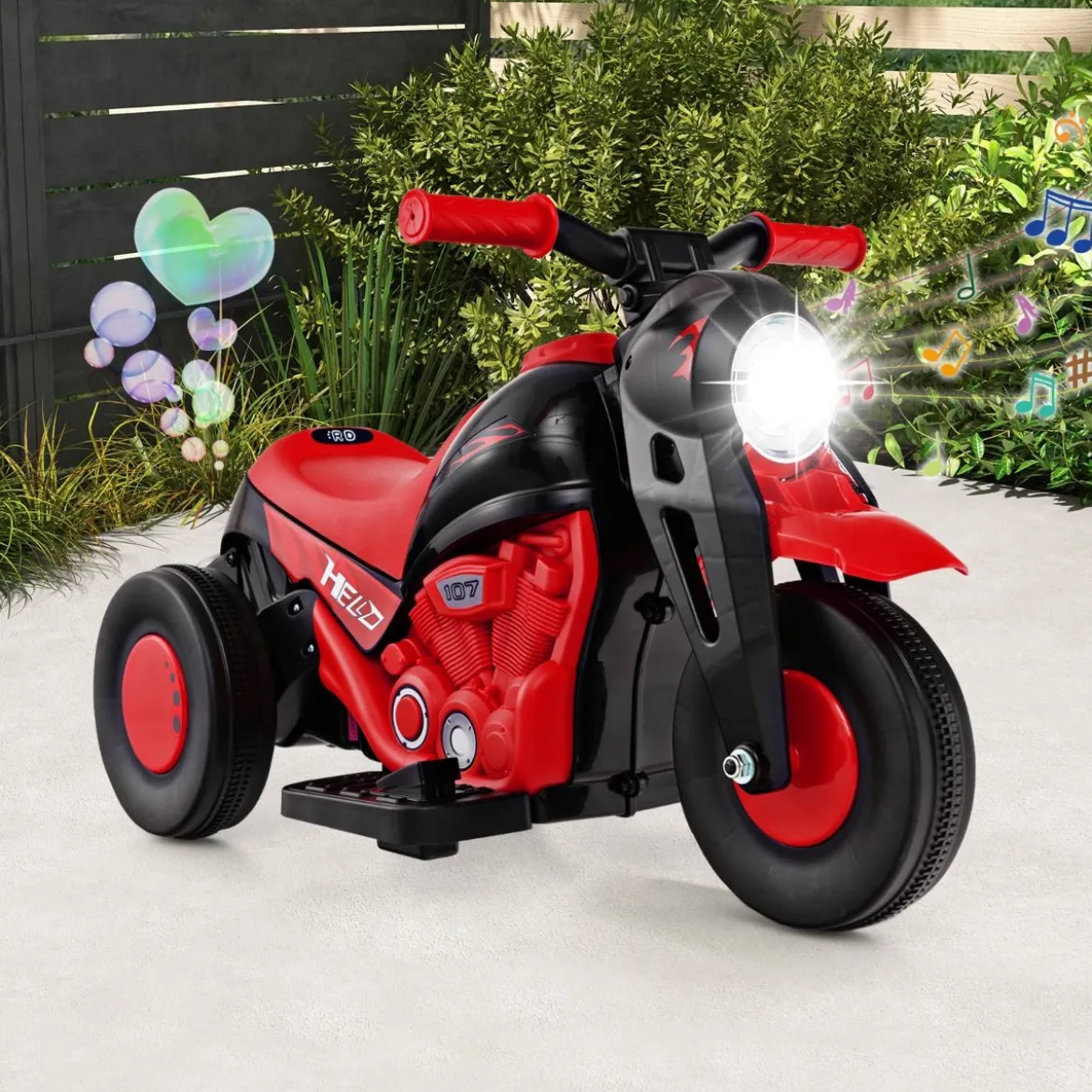 Kinder Motorrad mit Seifenblasenmaschine & Musik & LED Scheinwerfer Kindermotorrad Rot