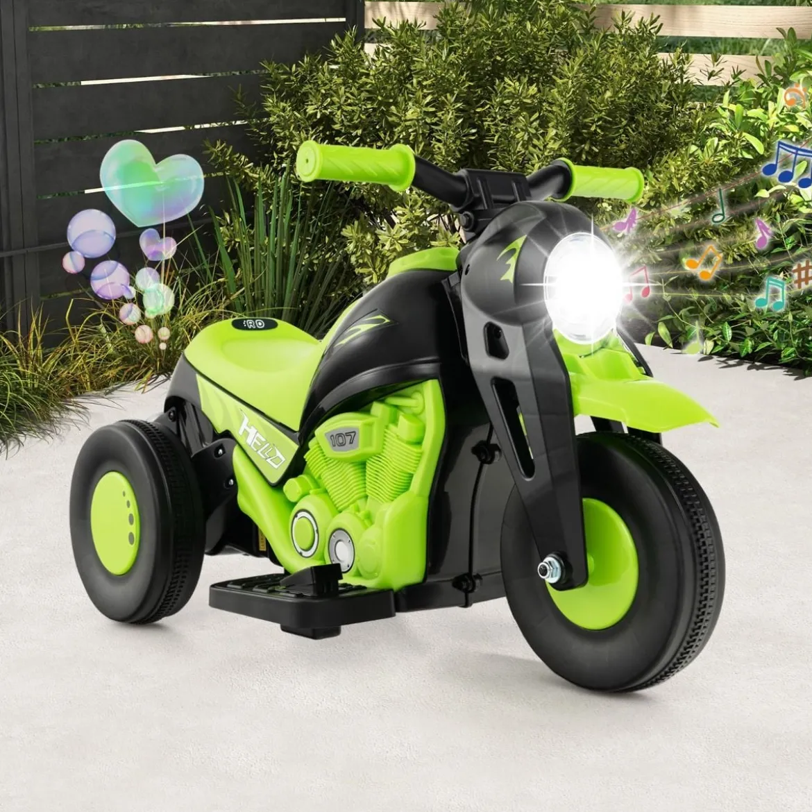Kinder Motorrad mit Seifenblasenmaschine & Musik & LED Scheinwerfer Kindermotorrad Grün