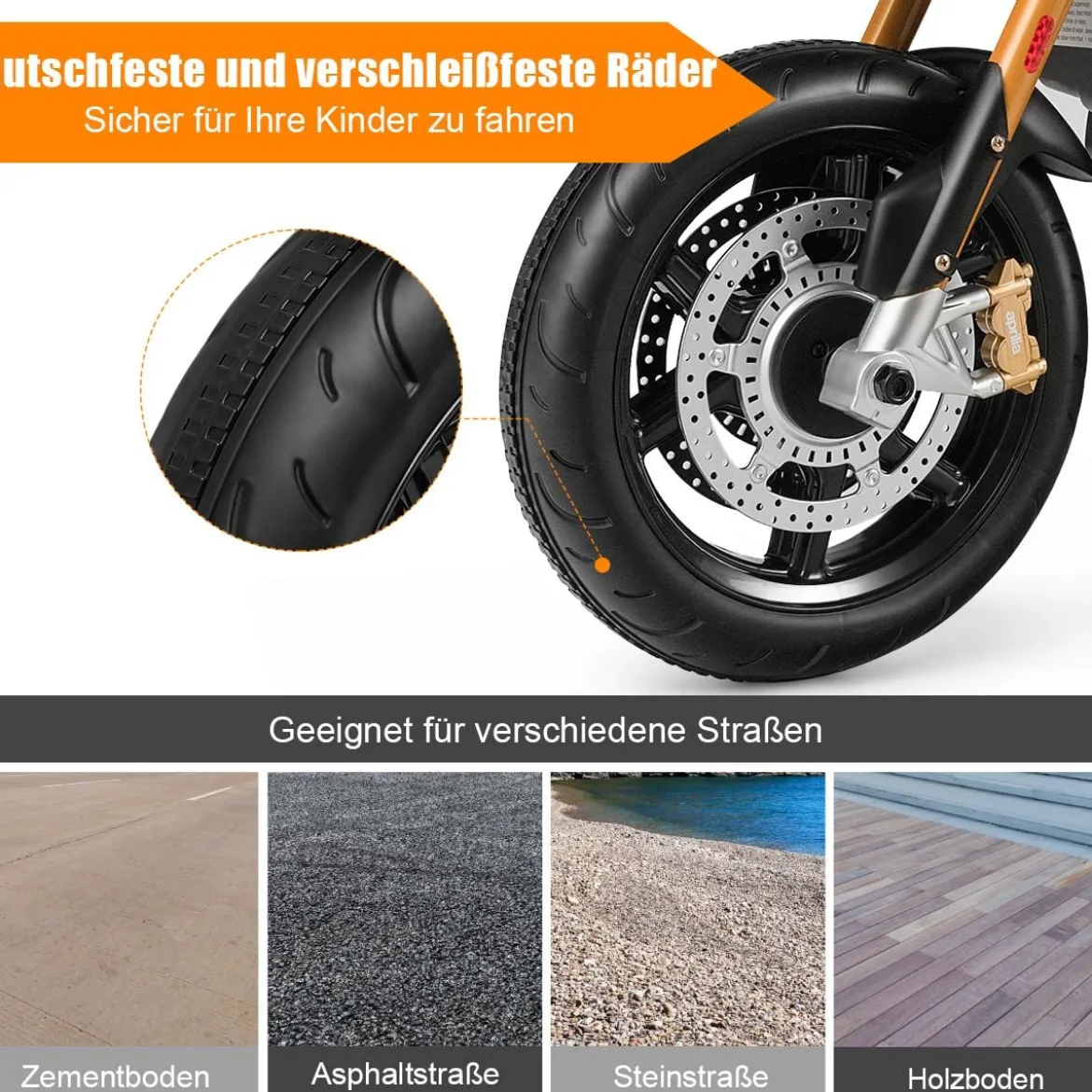 Kinder Motorrad mit Stützrädern Elektro-Motorrad mit LED-Lichter und Musik Schwarz