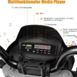 Kinder Motorrad mit Stützrädern Elektro-Motorrad mit LED-Lichter und Musik Schwarz