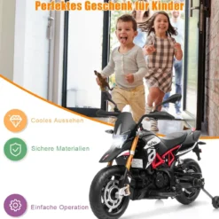 Kinder Motorrad mit Stützrädern Elektro-Motorrad mit LED-Lichter und Musik Schwarz
