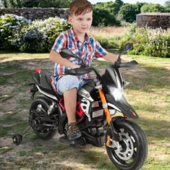 Kinder Motorrad mit Stützrädern Elektro-Motorrad mit LED-Lichter und Musik Schwarz
