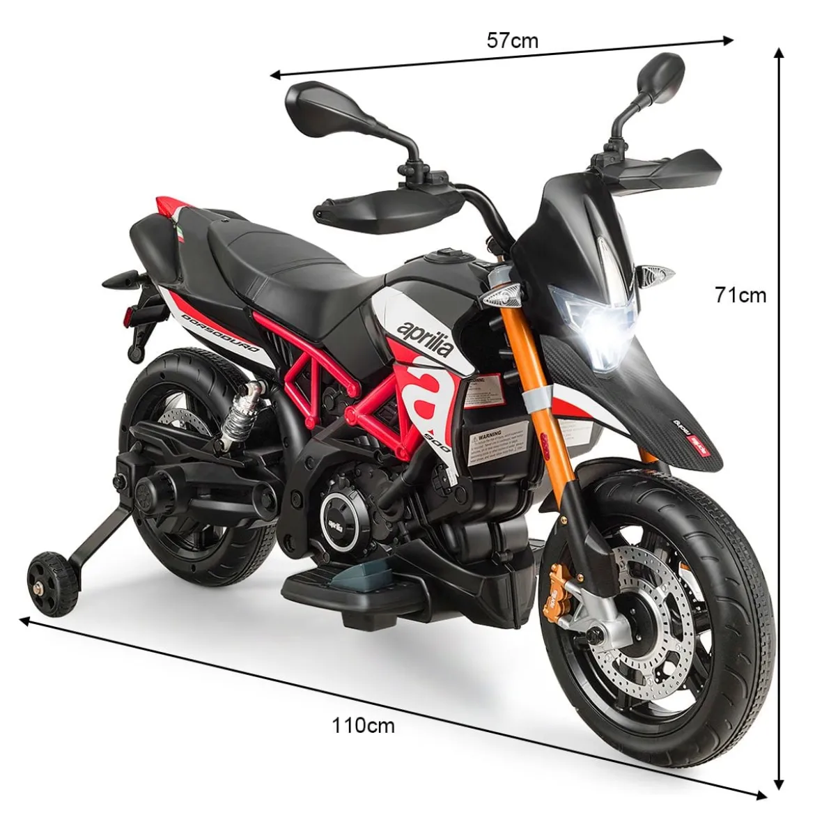 Kinder Motorrad mit Stützrädern Elektro-Motorrad mit LED-Lichter und Musik Kindermotorrad bis 25kg belastbar Rot