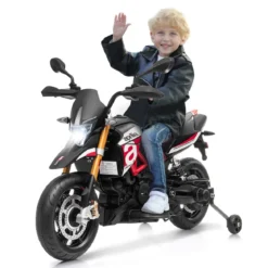 Kinder Motorrad mit Stützrädern Elektro-Motorrad mit LED-Lichter und Musik Kindermotorrad bis 25kg belastbar Rot