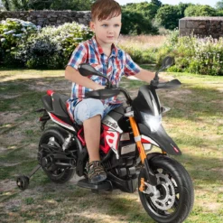 Kinder Motorrad mit Stützrädern Elektro-Motorrad mit LED-Lichter und Musik Kindermotorrad bis 25kg belastbar Rot