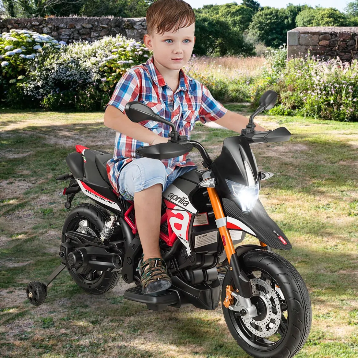 Kinder Motorrad mit Stützrädern Elektro-Motorrad mit LED-Lichter und Musik Kindermotorrad bis 25kg belastbar Rot