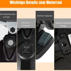 Kinder Motorrad mit Stützrädern Elektro-Motorrad mit LED-Lichter und Musik Kindermotorrad bis 25kg belastbar Rot