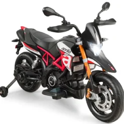 Kinder Motorrad mit Stützrädern Elektro-Motorrad mit LED-Lichter und Musik Kindermotorrad bis 25kg belastbar Rot