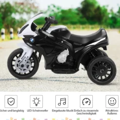 Kindermotorrad 6v Kinderfahrzeug 6v Kinderfahrzeug mit Musik 66 x 37 x 44,5 cm Schwarz + Weiß