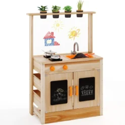 Kinder Mud Kitchen mit Pflanzentöpfen & Kochgeschirr & Herden Holz Spielküche Spielset