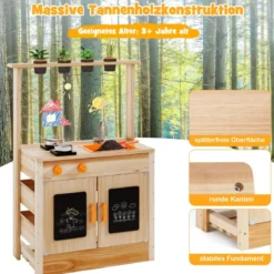 Kinder Mud Kitchen mit Pflanzentöpfen & Kochgeschirr & Herden Holz Spielküche Spielset