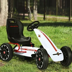 Kinder Pedal Go Kart Aufsitzauto mit Verstellbarem Schalensitz Kinderfahrzeug für Kinder Gokart Weiß