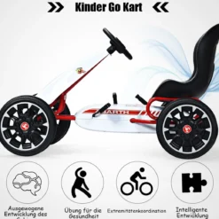 Kinder Pedal Go Kart Aufsitzauto mit Verstellbarem Schalensitz Kinderfahrzeug für Kinder Gokart Weiß
