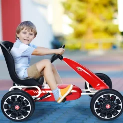 Kinder Pedal Go Kart Gokart mit verstellbarem Sitz Tretauto Pedal Gokart Tretfahrzeug Kinderfahrzeug für Kinder Rot