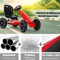 Kinder Pedal Go Kart Gokart mit verstellbarem Sitz Tretauto Pedal Gokart Tretfahrzeug Kinderfahrzeug für Kinder Rot