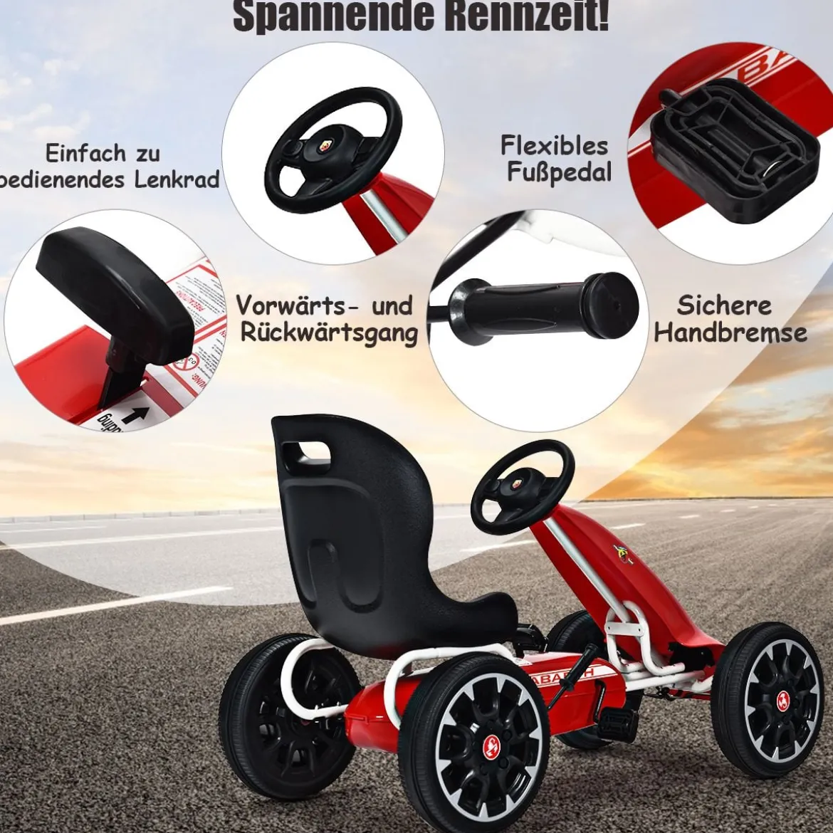 Kinder Pedal Go Kart Gokart mit verstellbarem Sitz Tretauto Pedal Gokart Tretfahrzeug Kinderfahrzeug für Kinder Rot