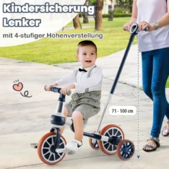 Kinderrad 4-in-1-Vorschulrad mit Eltern-Schiebegriff 37 x 72 x 101 cm Blau/Grün/Rosa