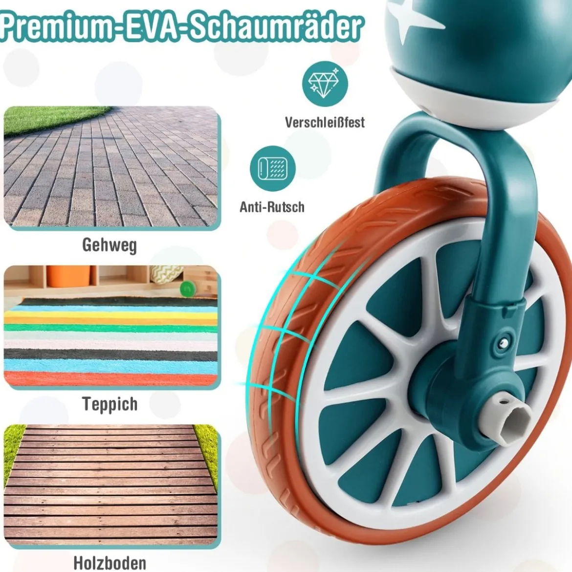 Kinderrad 4-in-1-Vorschulrad mit Eltern-Schiebegriff 37 x 72 x 101 cm Blau/Grün/Rosa