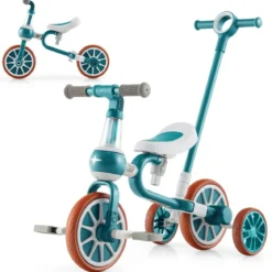Kinderrad 4-in-1-Vorschulrad mit Eltern-Schiebegriff 37 x 72 x 101 cm Blau/Grün/Rosa
