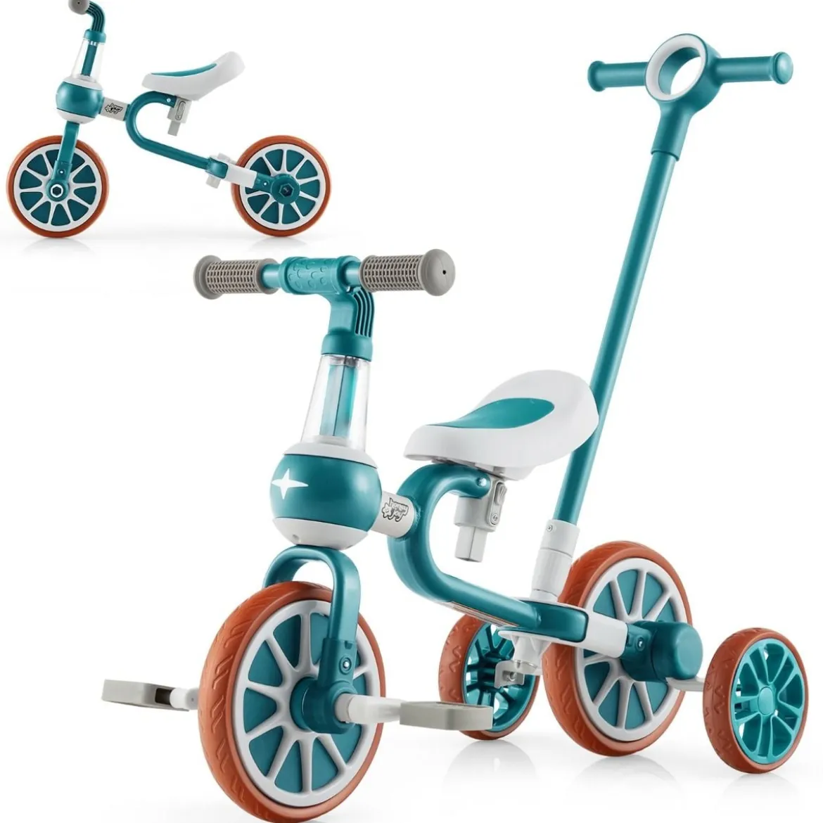 Kinderrad 4-in-1-Vorschulrad mit Eltern-Schiebegriff 37 x 72 x 101 cm Blau/Grün/Rosa