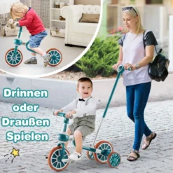 Kinderrad 4-in-1-Vorschulrad mit Eltern-Schiebegriff 37 x 72 x 101 cm Blau/Grün/Rosa