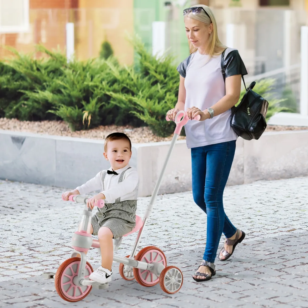 Kinderrad 4-in-1-Vorschulrad mit Eltern-Schiebegriff 37 x 72 x 101 cm Blau/Grün/Rosa