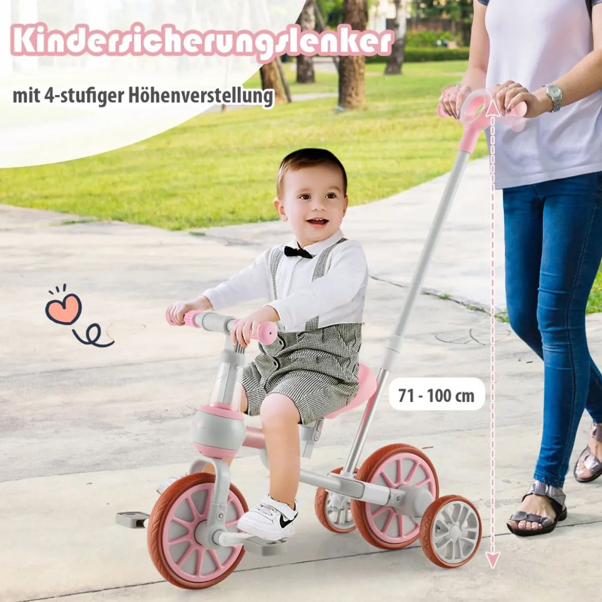 Kinderrad 4-in-1-Vorschulrad mit Eltern-Schiebegriff 37 x 72 x 101 cm Blau/Grün/Rosa