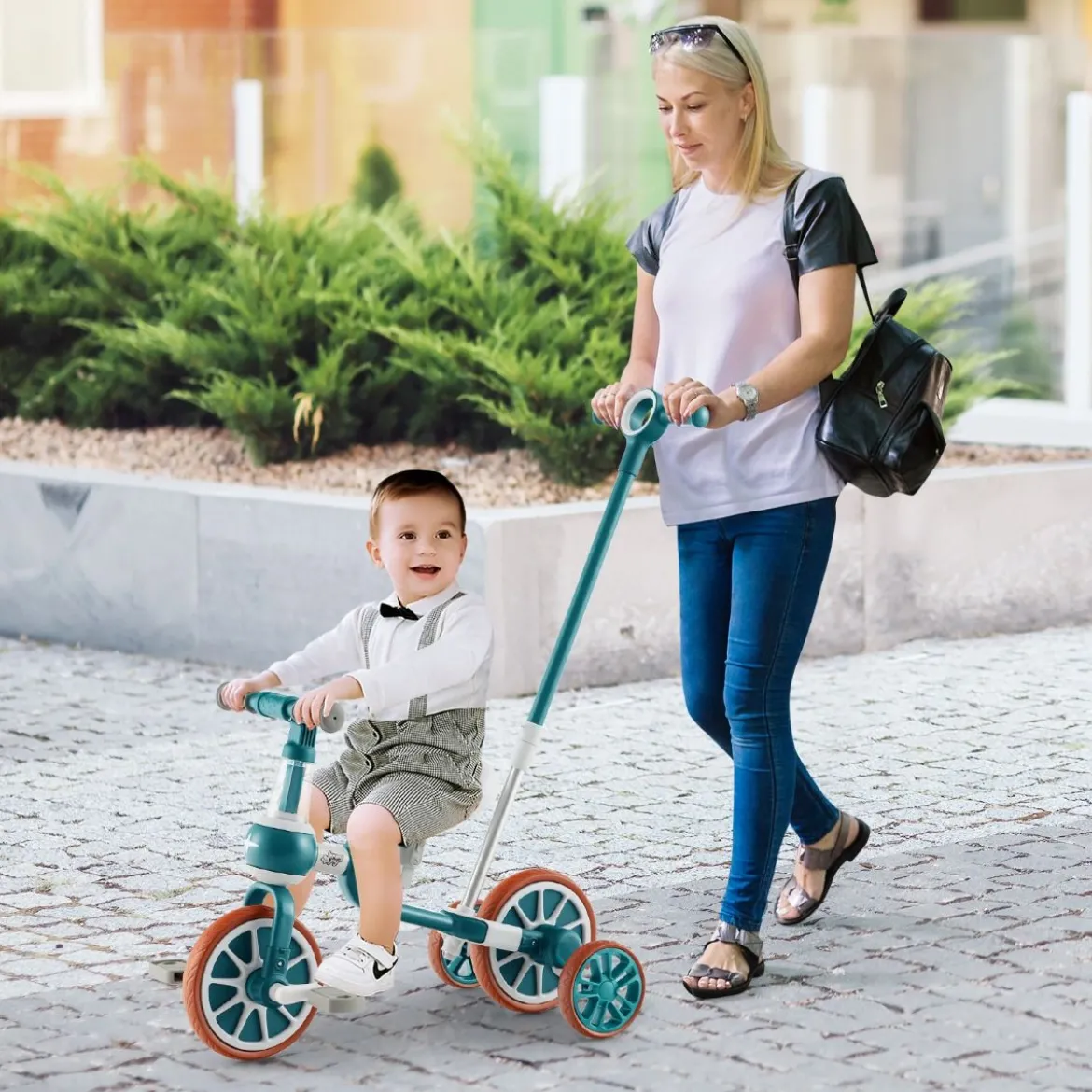 Kinderrad 4-in-1-Vorschulrad mit Eltern-Schiebegriff 37 x 72 x 101 cm Blau/Grün/Rosa