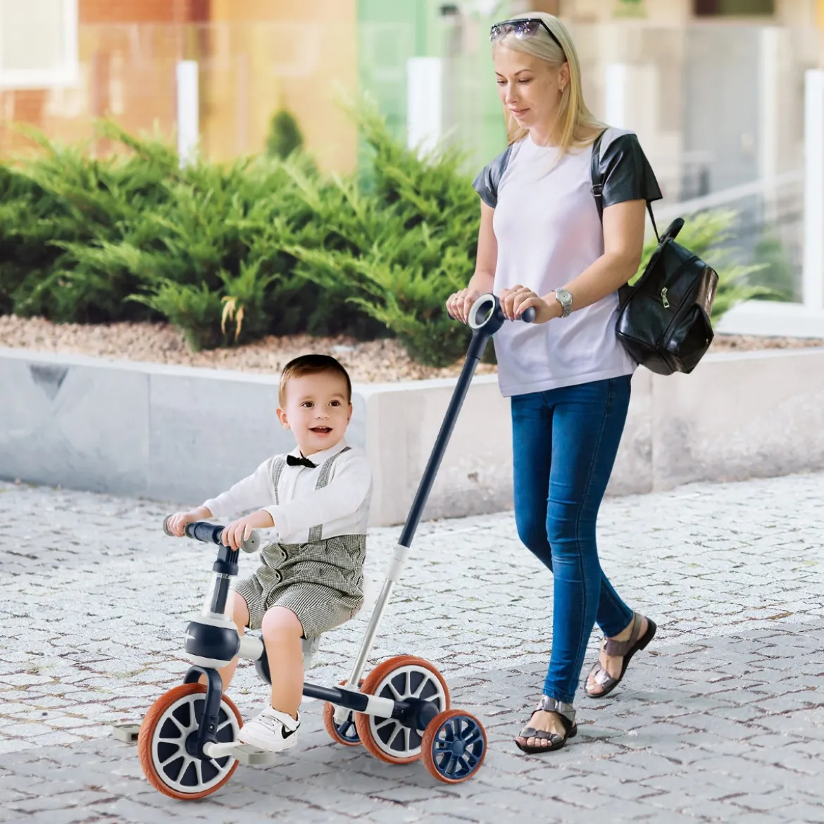 Kinderrad 4-in-1-Vorschulrad mit Eltern-Schiebegriff 37 x 72 x 101 cm Blau/Grün/Rosa