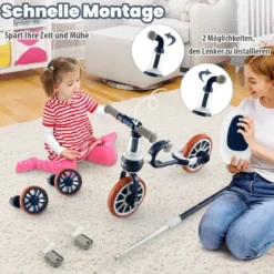 Kinderrad 4-in-1-Vorschulrad mit Eltern-Schiebegriff 37 x 72 x 101 cm Blau/Grün/Rosa