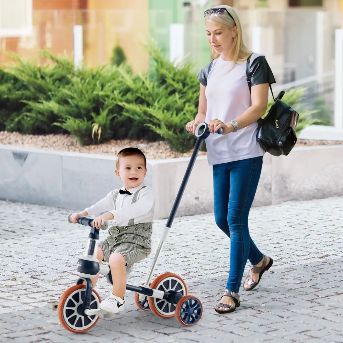 Kinderrad 4-in-1-Vorschulrad mit Eltern-Schiebegriff 37 x 72 x 101 cm Blau/Grün/Rosa