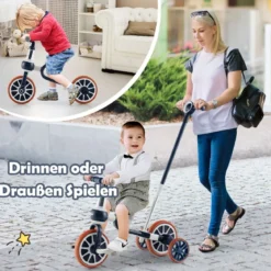 Kinderrad 4-in-1-Vorschulrad mit Eltern-Schiebegriff 37 x 72 x 101 cm Blau/Grün/Rosa