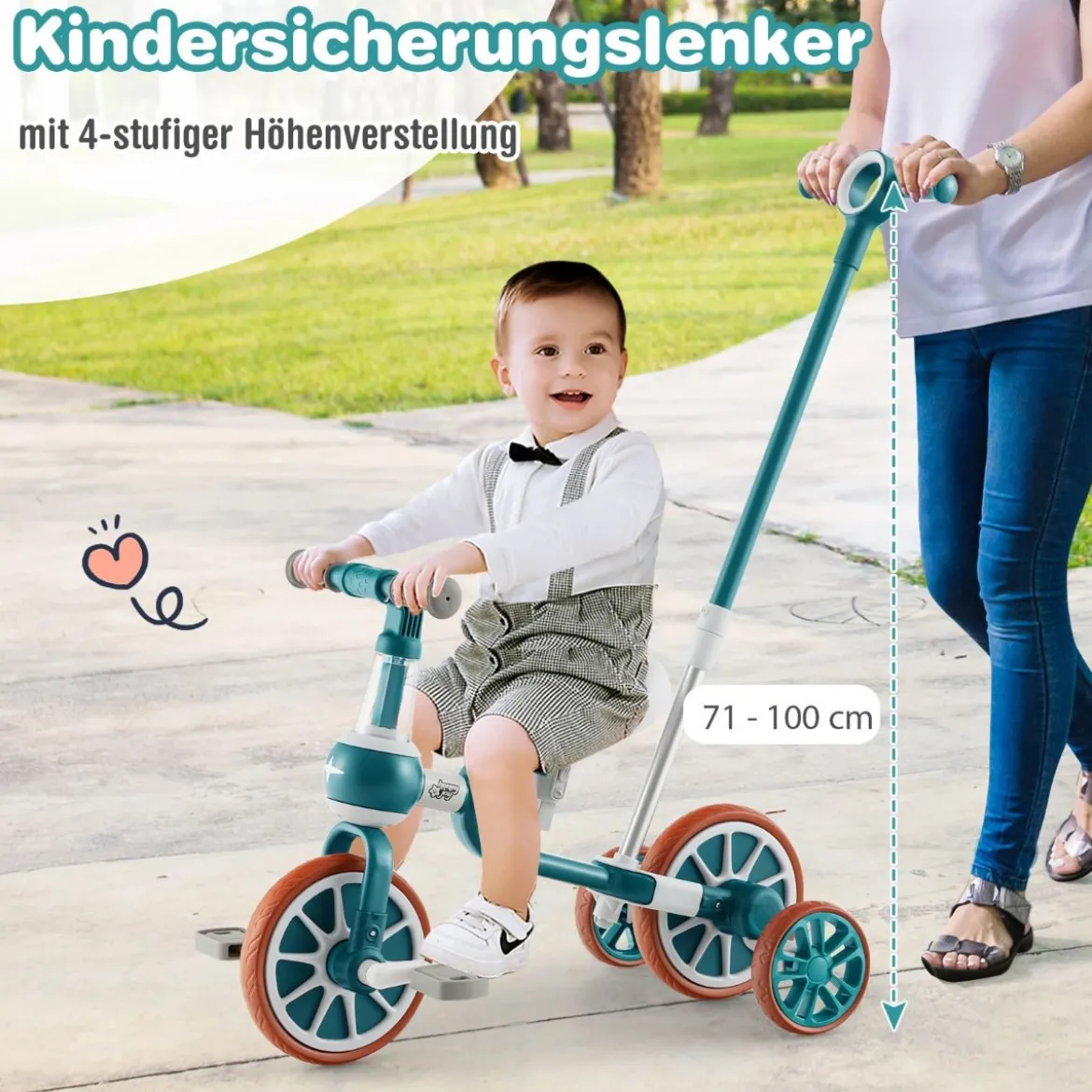 Kinderrad 4-in-1-Vorschulrad mit Eltern-Schiebegriff 37 x 72 x 101 cm Blau/Grün/Rosa