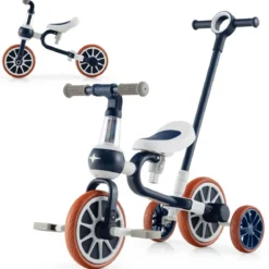 Kinderrad 4-in-1-Vorschulrad mit Eltern-Schiebegriff 37 x 72 x 101 cm Marine
