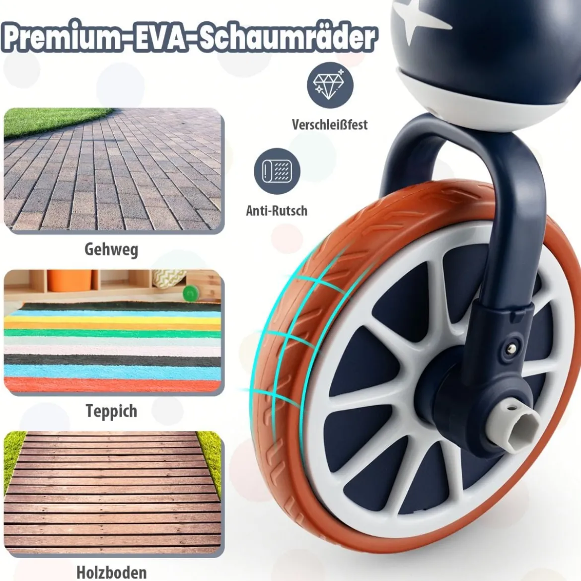 Kinderrad 4-in-1-Vorschulrad mit Eltern-Schiebegriff 37 x 72 x 101 cm Marine